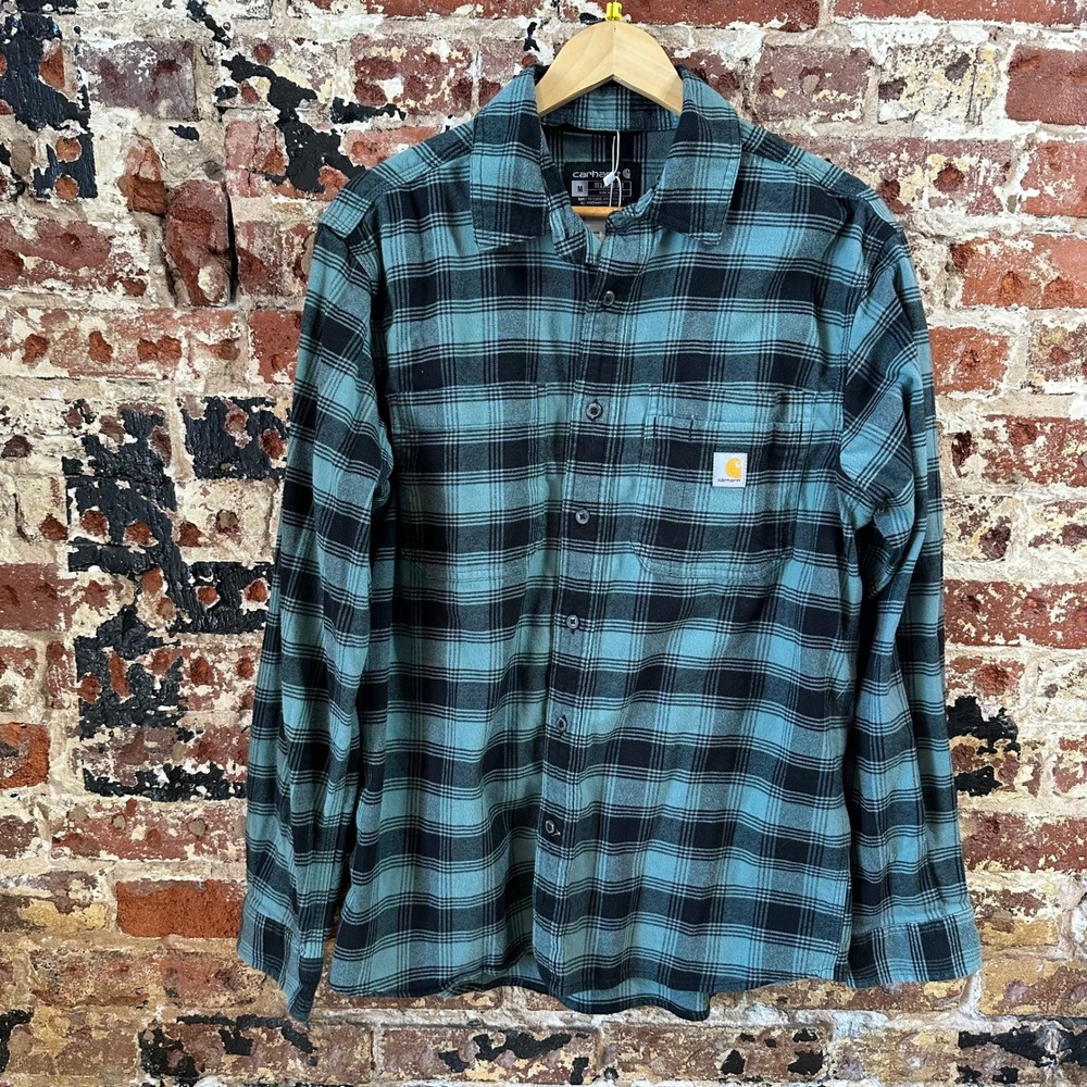Carhartt Flannel Green Black Plaid Workwear Long Sleeve Button Up Mens Medium